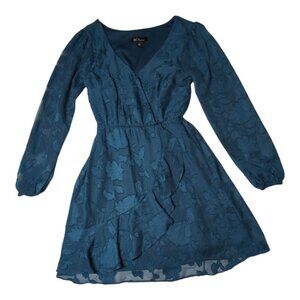 BCX Dark Fairy Floral Dress Junior XXS Tiered Ruffle Faux Wrap Textured